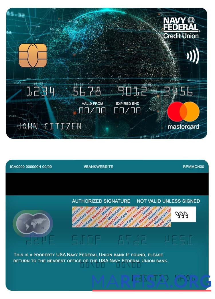 Downloadable USA Navy Federal Union bank mastercard download for verification